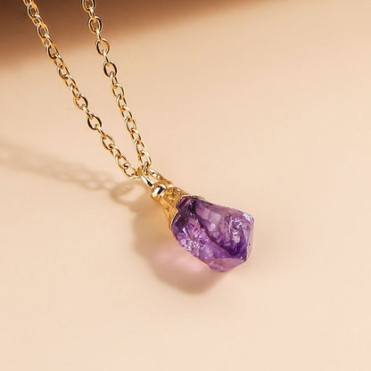 LOTTE - Amethyst Rohstein Anhänger Halskette mit Goldplattierung