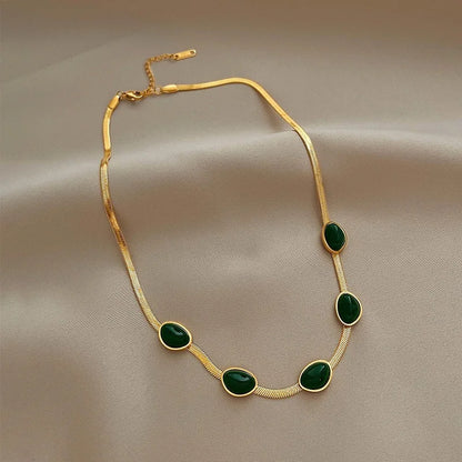 EMMA - Mode-Schmuck: Grüner Kristall-Stein Schlangen-Kette